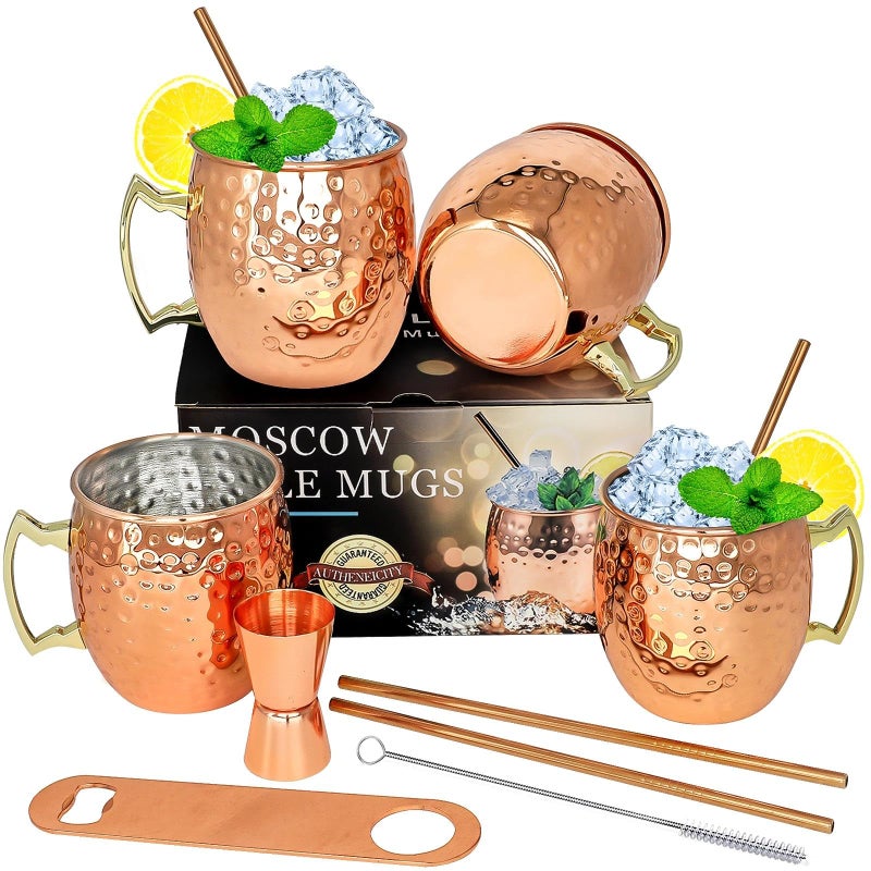 LINALL Moscow Mule Copper Mugs- Set of 4 Copper Plated Stainless Steel Mug 18oz, for Chilled Drinks (4 pcs) - Image 1